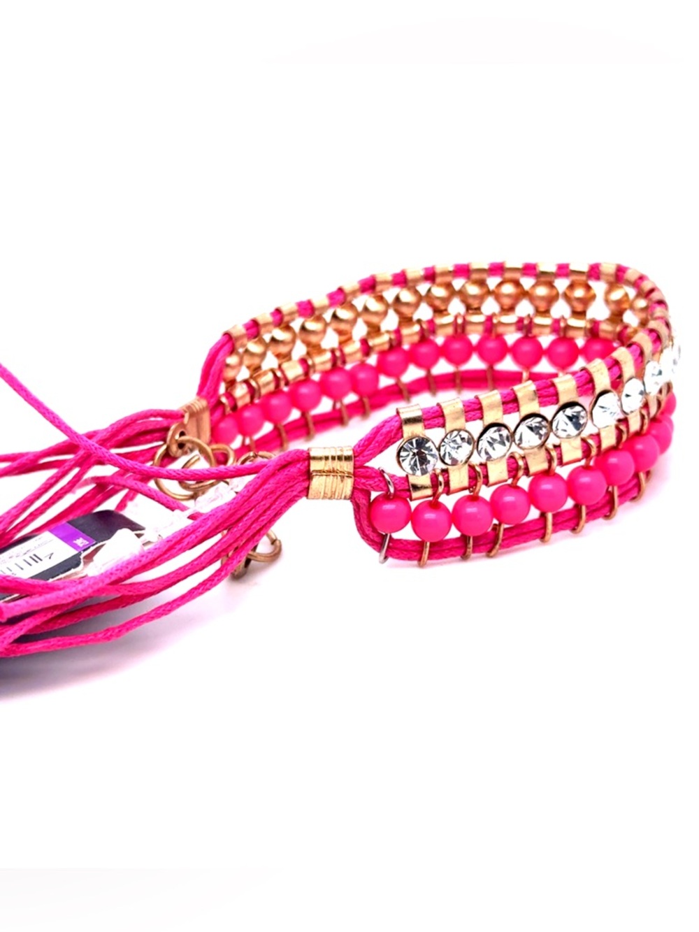 Pink Beaded Crystal Wrap Bracelet (E5) - Picture 4 of 5